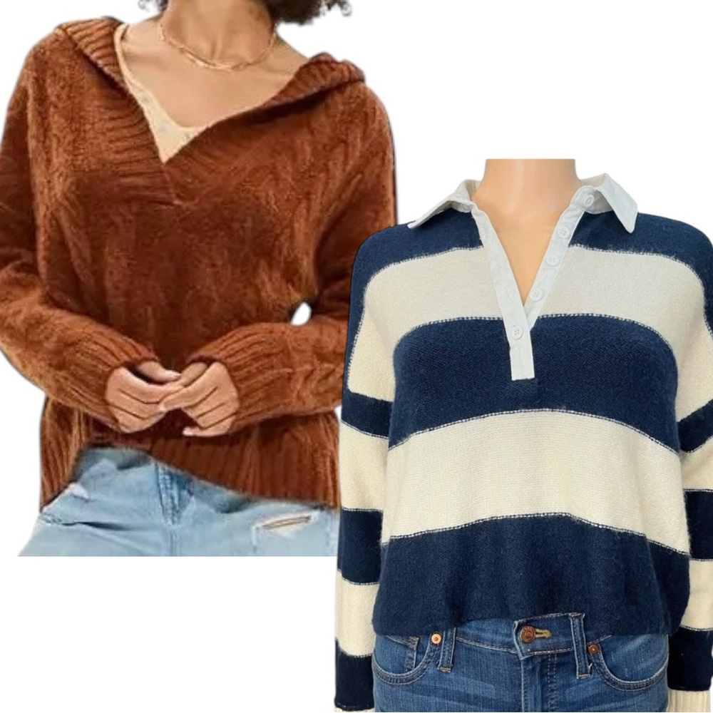 American Eagle Cable Knit Stripe Slouchy Fall Sweater Bundle